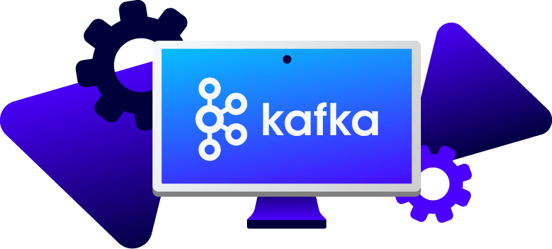 Apache Kafka on desktop computer with gears.