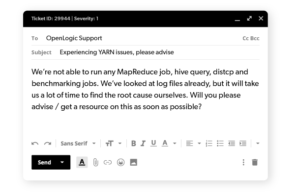YARN issue support ticket screenshot.