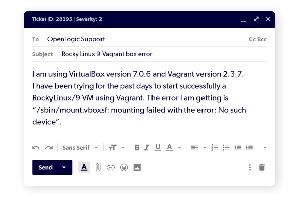 OpenLogic support ticket for Rocky Linux.