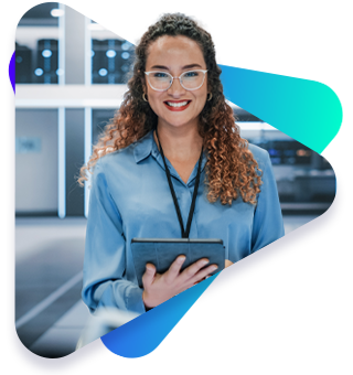 Friendly-looking woman holding a tablet to help with your open source support needs from Perforce OpenLogic