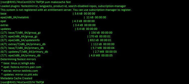 How to migrate from RHEL 7.4 to CentOS 7.4: Repopulate the yum cache How to migrate from RHEL 7.4 to CentOS 7.4: Repopulate the yum cache