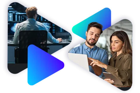 Two facing triangles indicating movement, one containing a solo developer and another depicting a team supporting